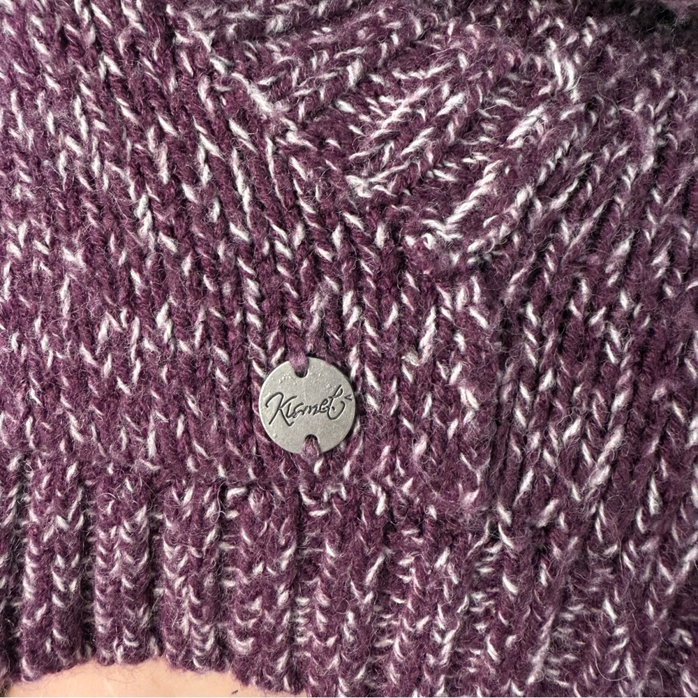 Kismet Purple Wool Zip-Up Hoodie Sweater Cardigan Nordic Pattern Fuzzy Hood - Picture 6 of 10